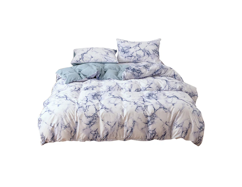 1 Set Bedspreads Skin-friendly Marble Pattern Polyester Duvet Cover with Pillowcase Bedding Comforter for Home-Blue