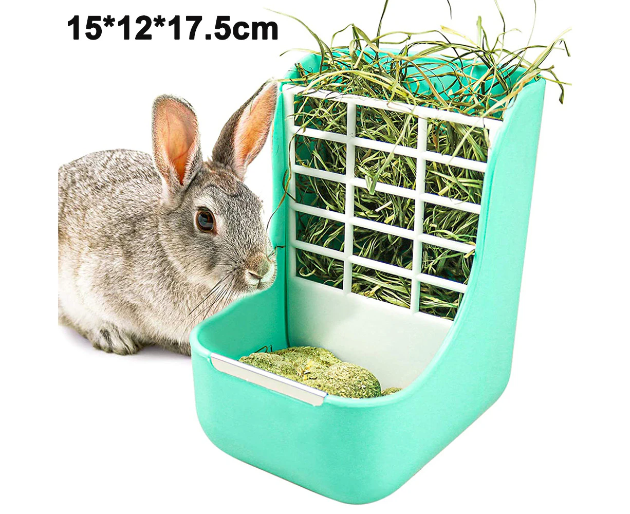 Rabbit Feeder Bunny Guinea Pig Hay Feeder, Hay and Food Feeder Bowls Manger Rack for Rabbit Guinea Pig Chinchilla - Green