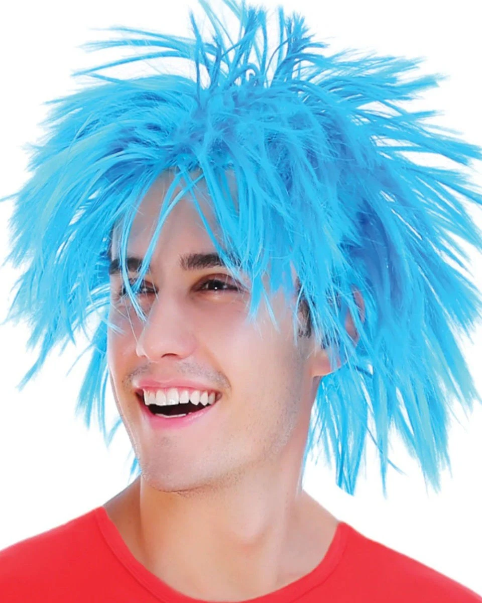 Mens Blue Spiky Thing 1 2 Costume Wig