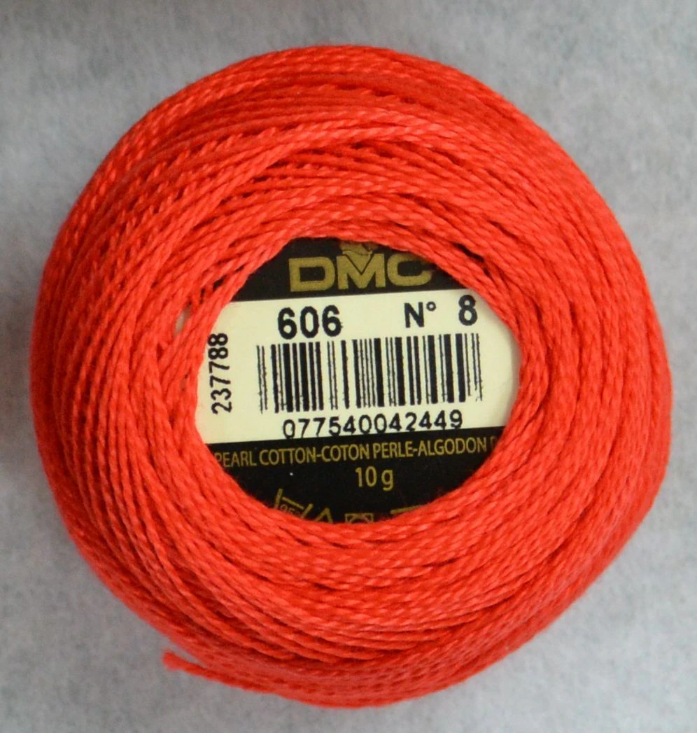 DMC Perle 8 Cotton #606 BRIGHT ORANGE RED 10g Ball 80m