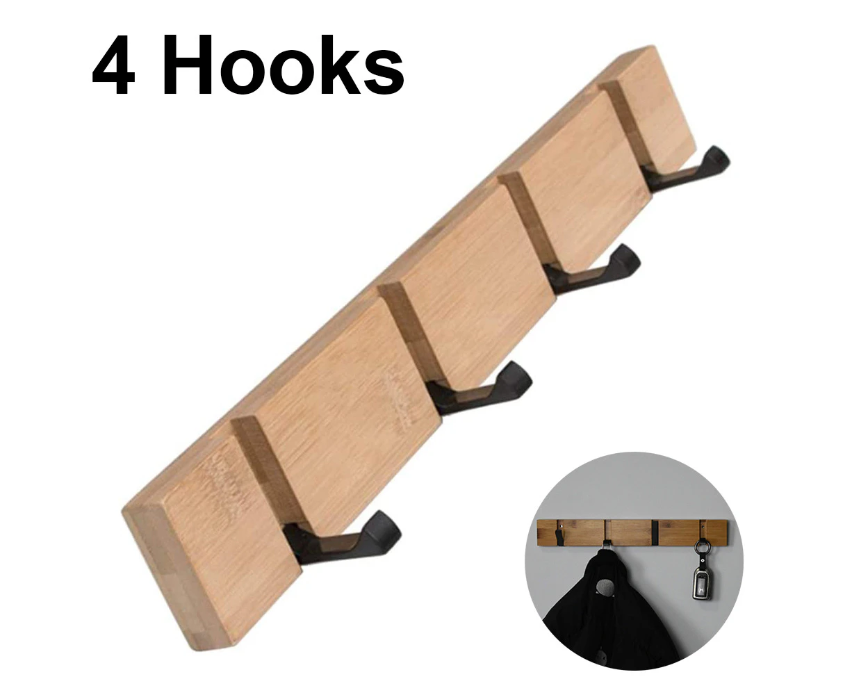 Modern wall coat hook, wooden coat rack foldable bamboo coat hook with 4/5 movable hooks for jackets, coats, scarves, handbags and more