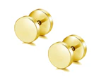 Pair Gold Flat Round Barbell Plug Stud Earrings 316 Stainless Steel Mens Unisex