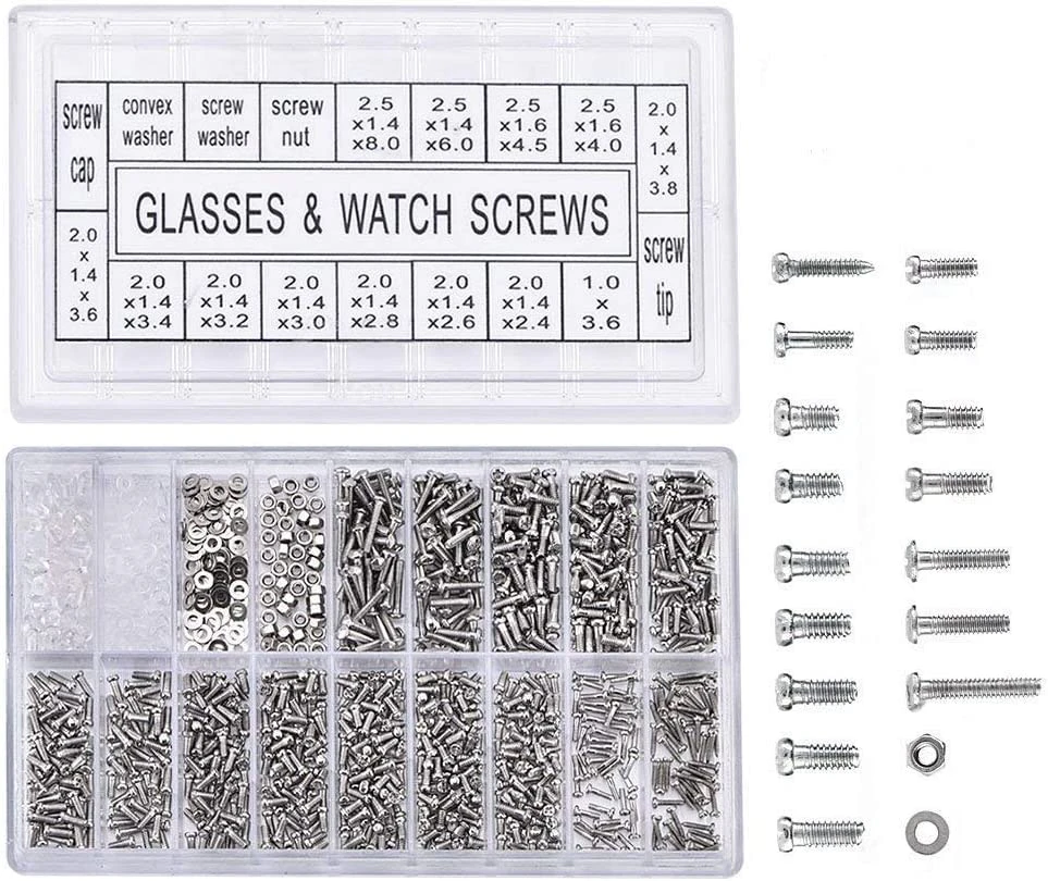 1000Pcs Micro Glasses Shaped Mini Sunglasses Assortment Screw Watch Nut Repair Kit For Stainless Steel Screws