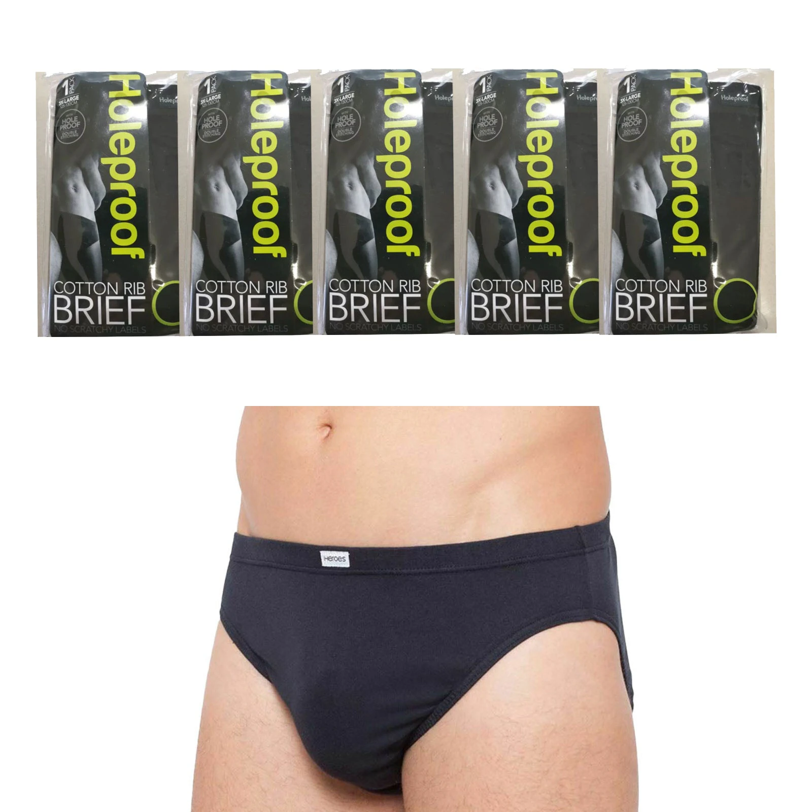 Holeproof 5 Pack Cotton Rib Mens Briefs Jocks Navy Undies Underwear