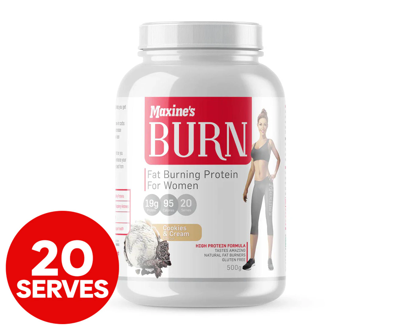 Maxine's Burn Protein Powder Cookies & Cream 500g / 20 Serves