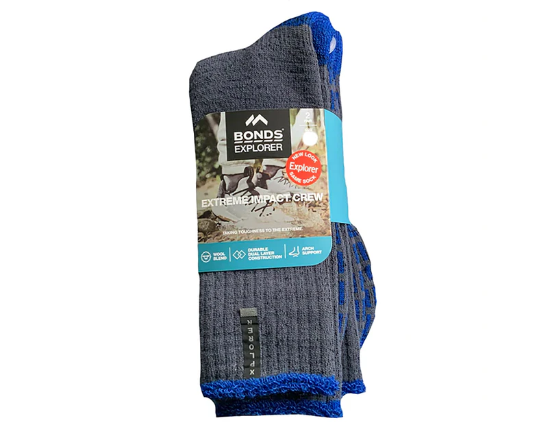 Explorer 2 Pair Extreme Impact Crew Mens Work Thick Wool Socks Navy SZSC2W Bonds