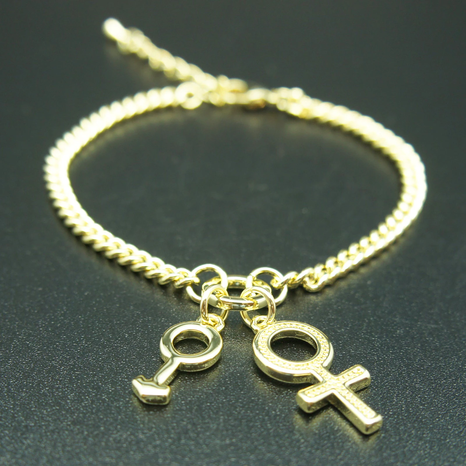 18k yellow Gold plated gender sex symbol men women unisex bangle bracelet