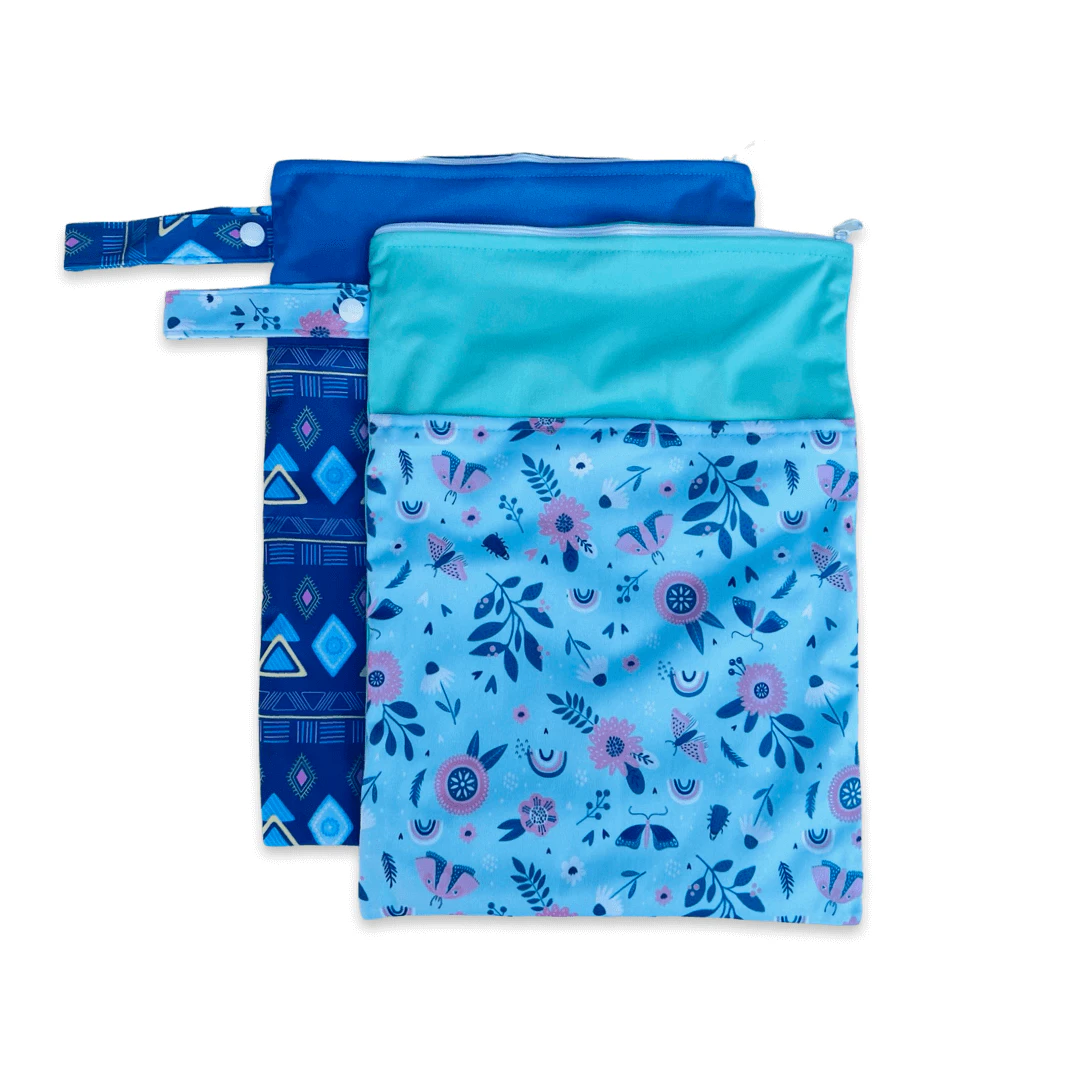 35cm x 25cm 2 Pack Large Double Zip Two Pockets Wet Bag - Blue