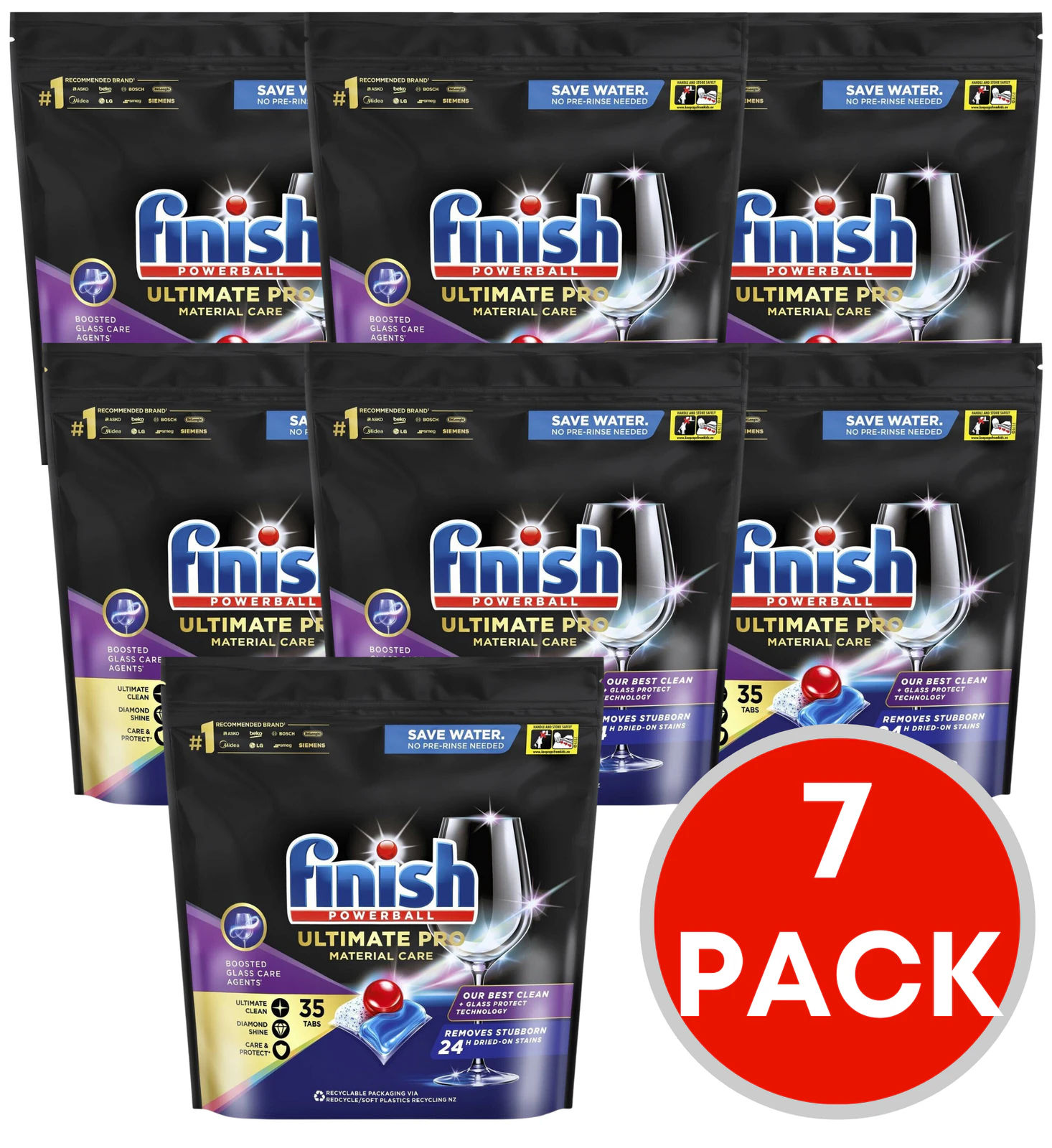 7 x Finish Ultimate Pro Material Care Dishwasher Tablets Pk35 (245 tablets)