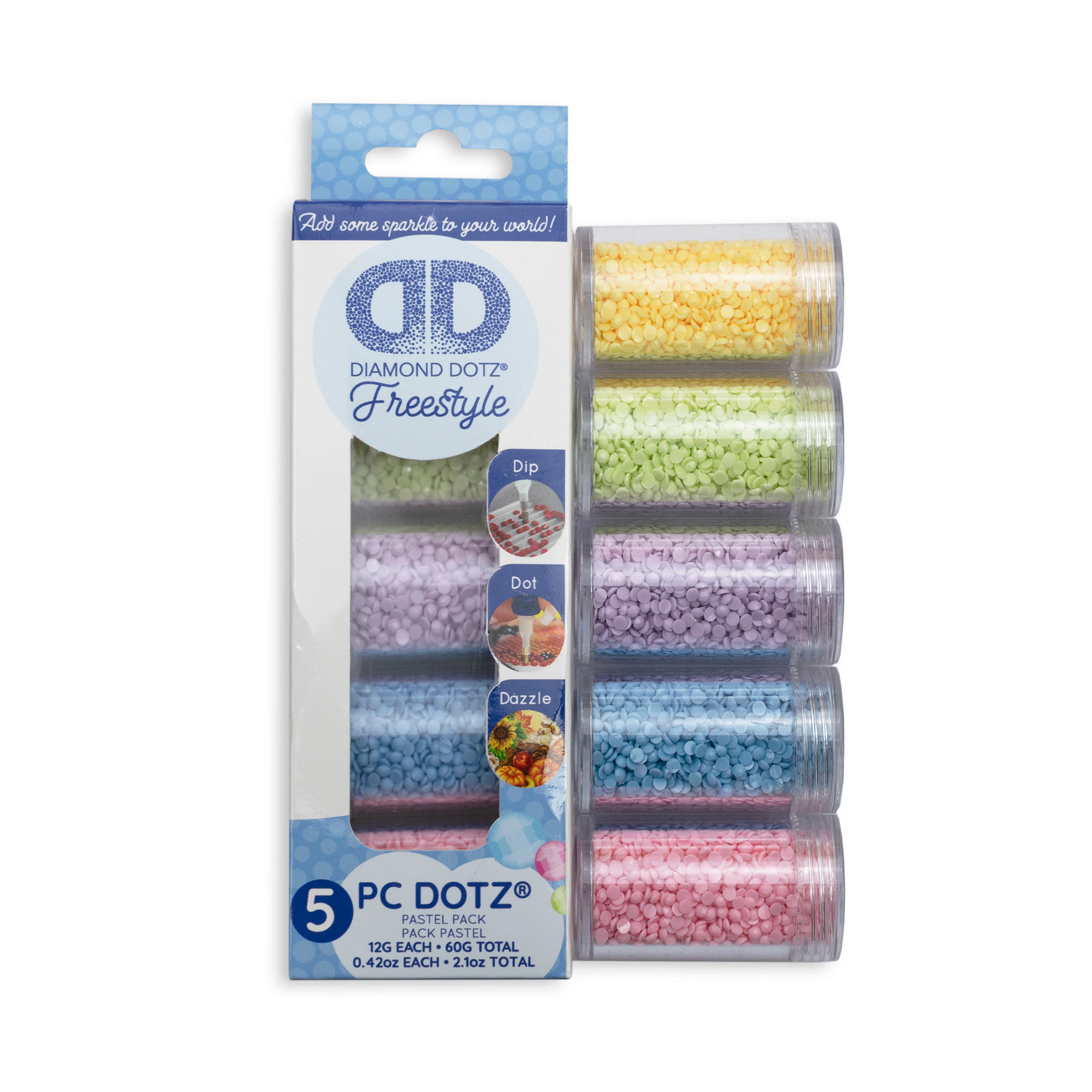 Diamond Dotz DOTZ Sampler Pack, Pastel Colours 5 x 12g Cyclinders, DDA.011