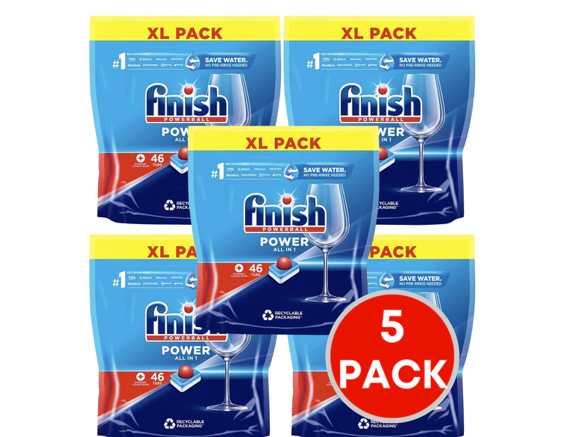 5 x Finish Powerball Dishwashing Tablets Power All in 1 PK46 (230 Tablets)