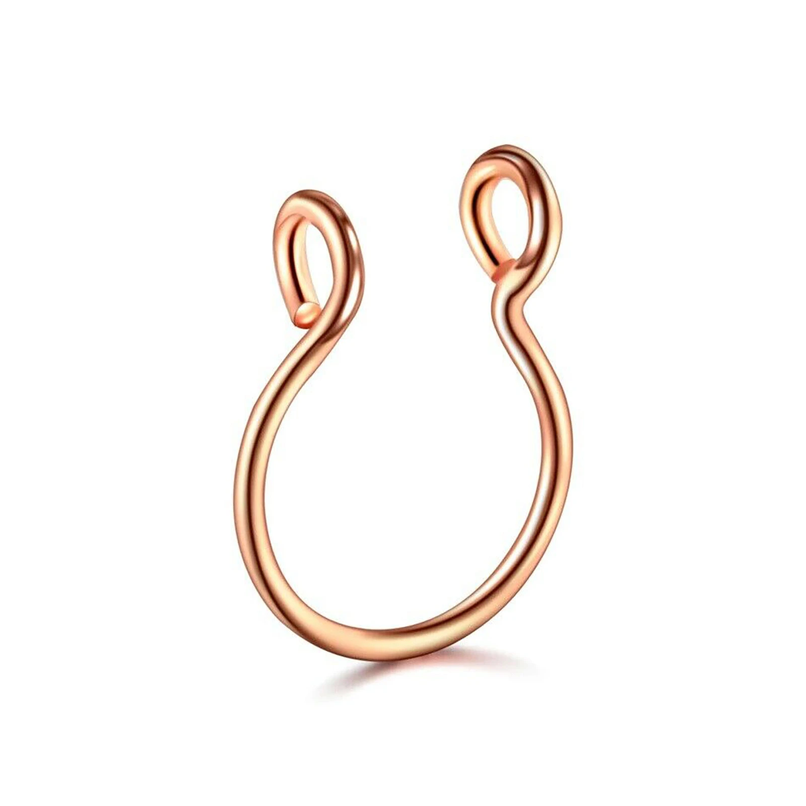 Surgical Steel Unisex Fake Faux Hoop Thin Septum Nose Ring Stud No Piercing Clip - Rose Gold