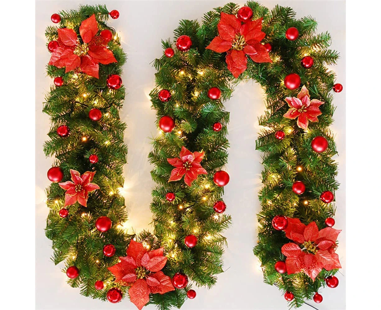 Christmas garland, 270cm Christmas decoration wreaths with LED lights, Artificial tree garland, indoor and outdoor Holiday decorations