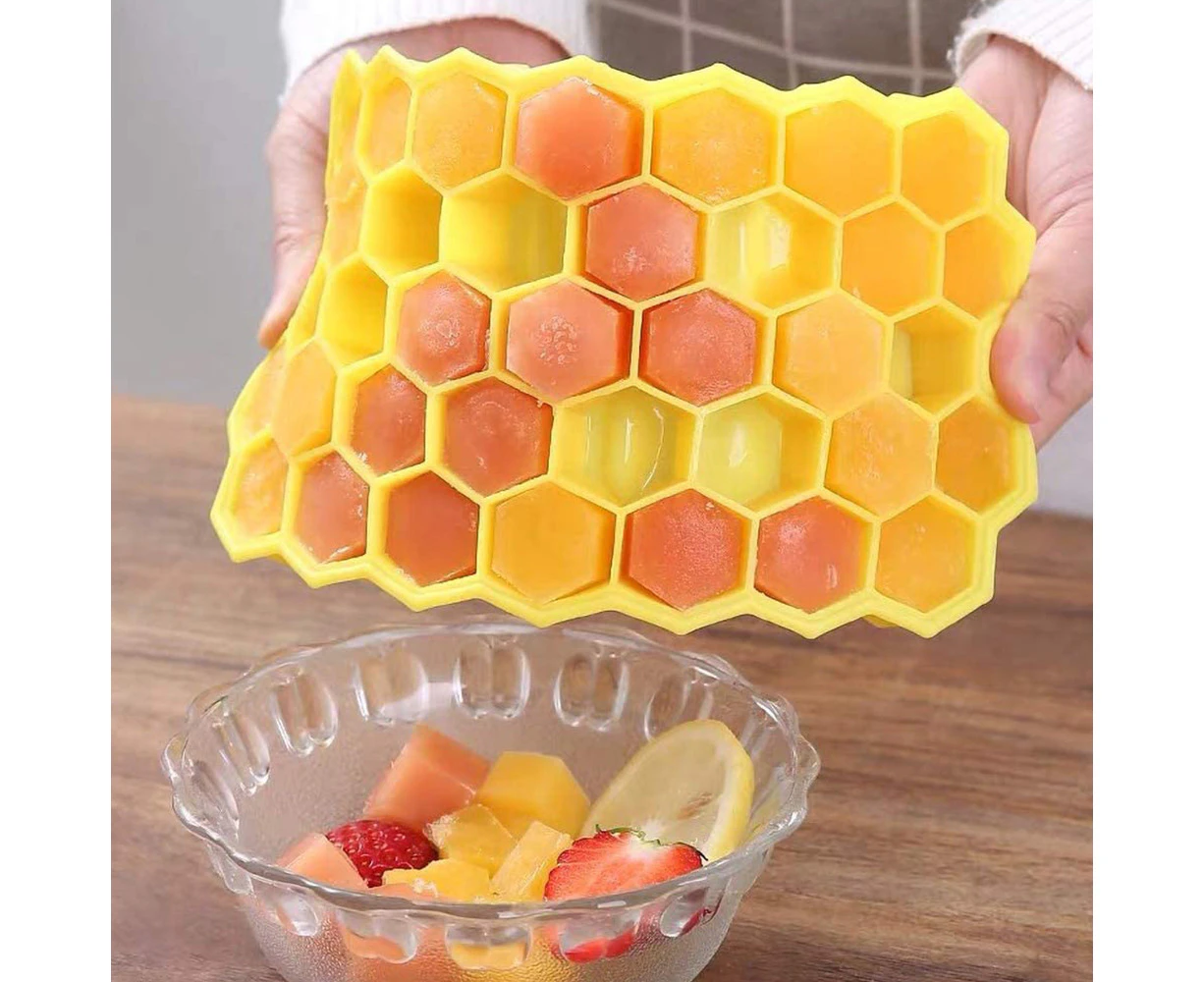 3 Pack Ice Cube Trays, Silicone Honeycomb Shape Ice Cube Molds wih Lids Make for Whiskey, Cocktail