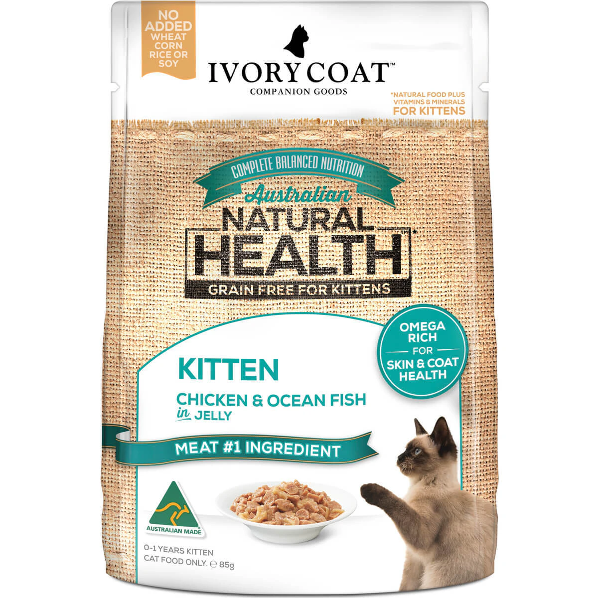 Ivory Coat Kitten Wet Cat Food Chicken & Ocean Fish in Jelly 12 x 85g