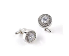 Fashion Shiny Rhinestone Men's Cuff Links Wedding Party Shirt Round Cufflinks-White