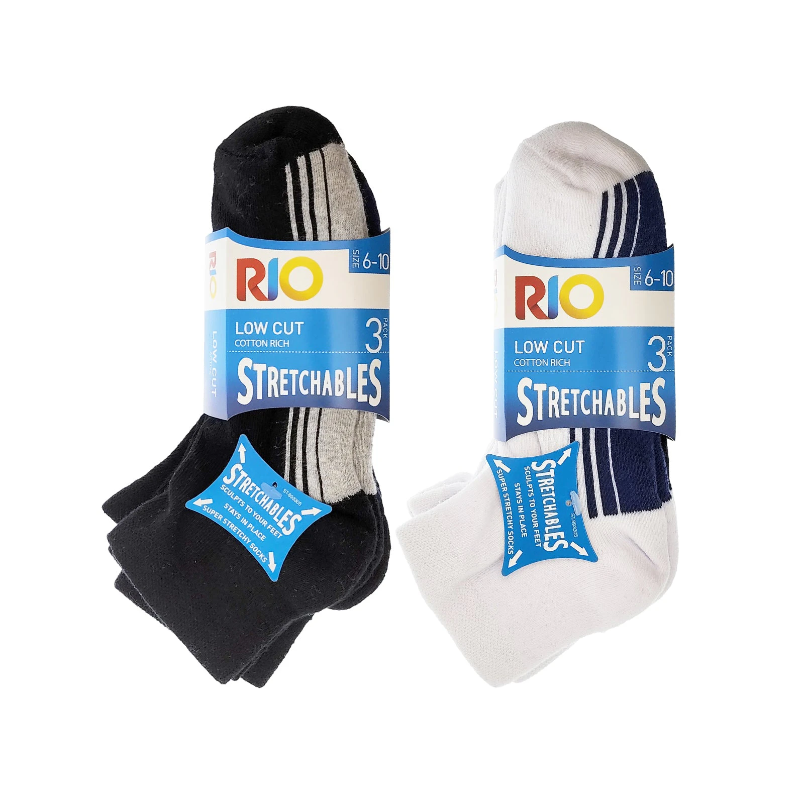 Rio 6 Pack Low Cut Cotton Rich Stretchables Cushion Black White Comfy Socks Bulk