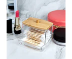 Acrylic Holder with Bamboo Lid, Clear Small Cotton Swab Dispenser, Plastic Ear Stick Swabs Holder, Square Toothpick Storage Container, Bathroom Countertop
