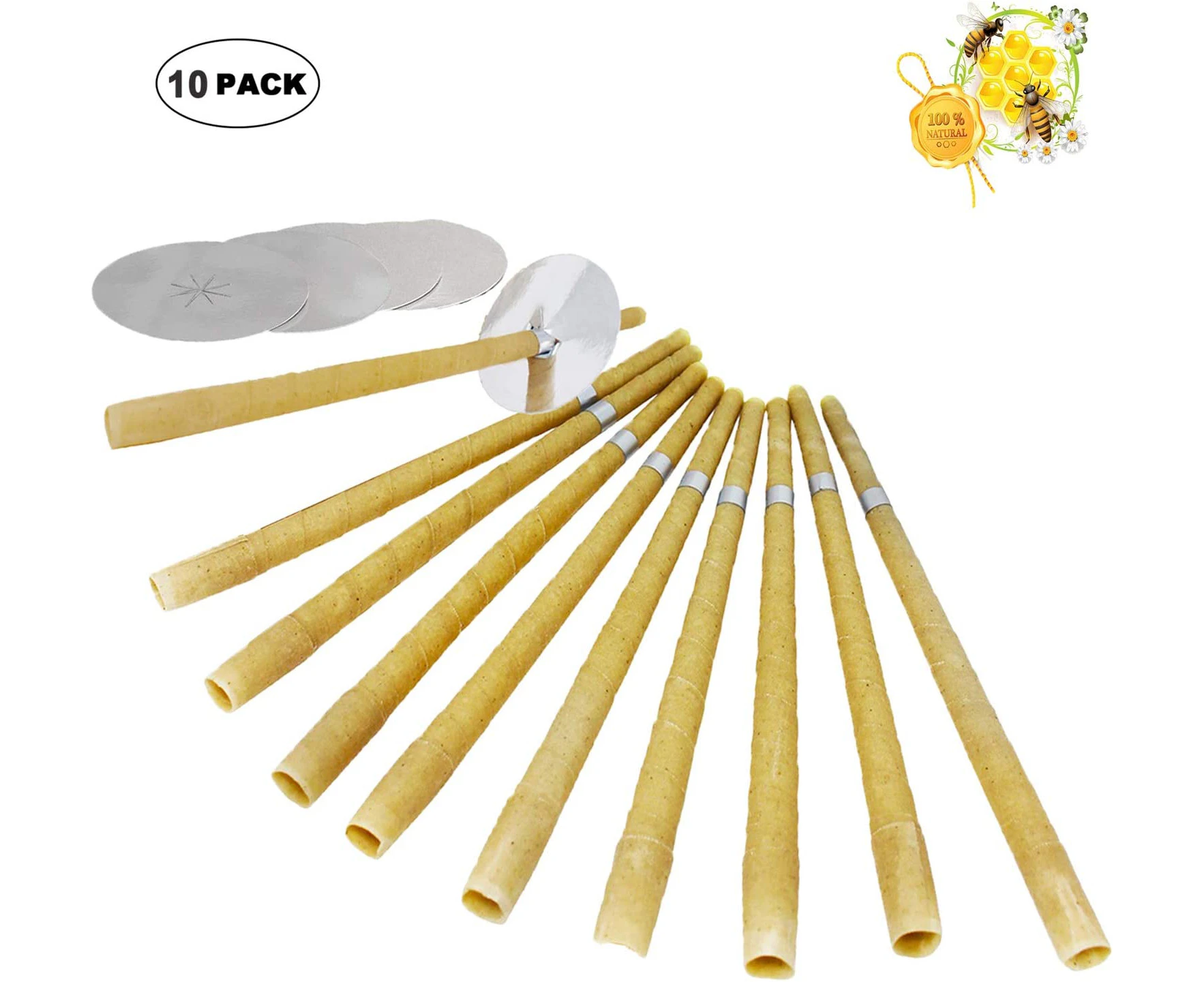 Ear candles 10 pieces ear candles made of natural beeswax, ear candles for cleaning, ear candles organic with 5 pallets