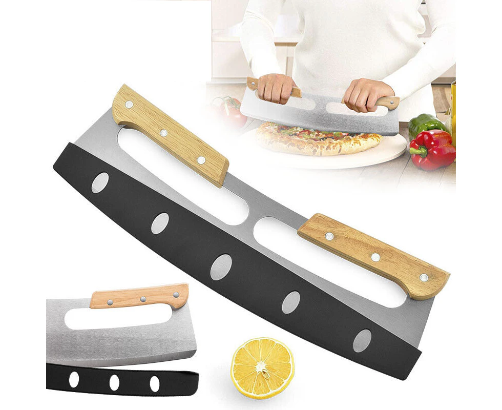 Kitchen Stainless Steel Pizza Cutter Rocker Blade Slicer 35CM  Protective Cover