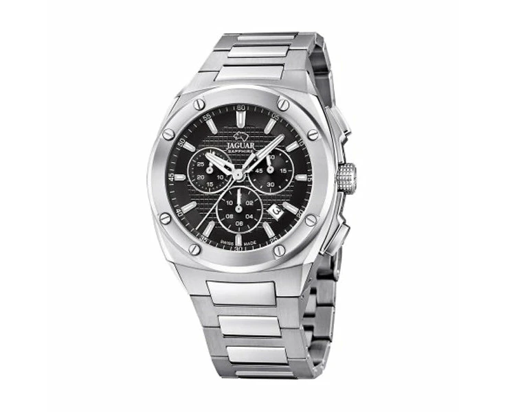 Jaguar J805/d Men's Formal Chronograph Watch Sleek Black Dial And Stainless Steel Bracelet