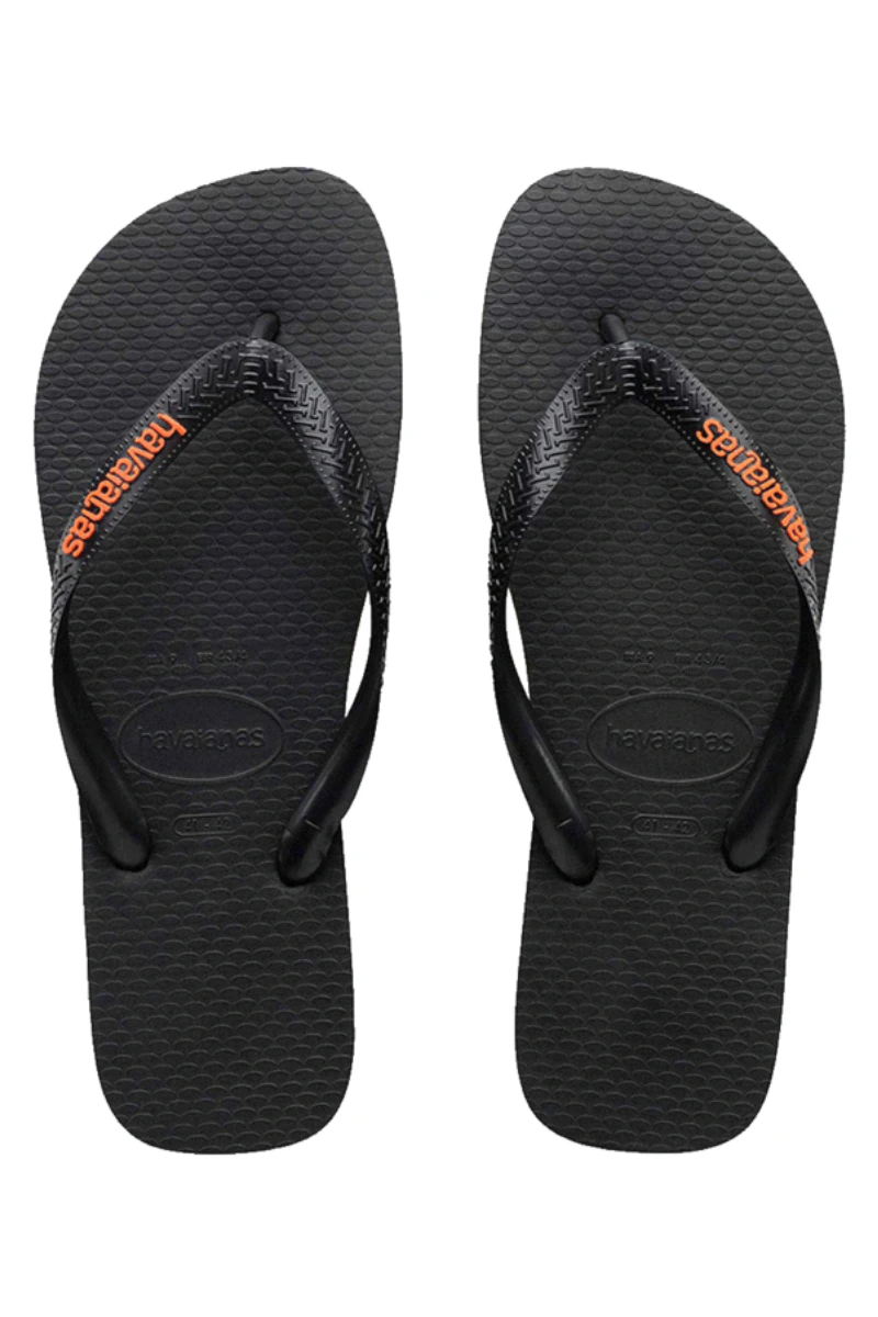 Havaianas | Rubber Logo Thongs Black/Orange Neon