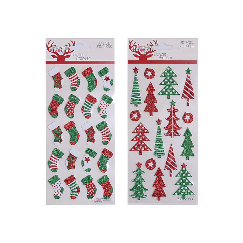 Puffy Christmas Stickers 1pc 2 Assorted