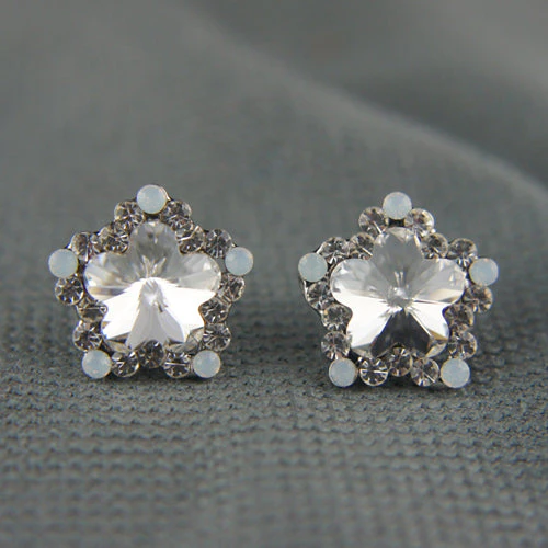 Silver Star Shiny Stud Austrian White Crystals Earrings