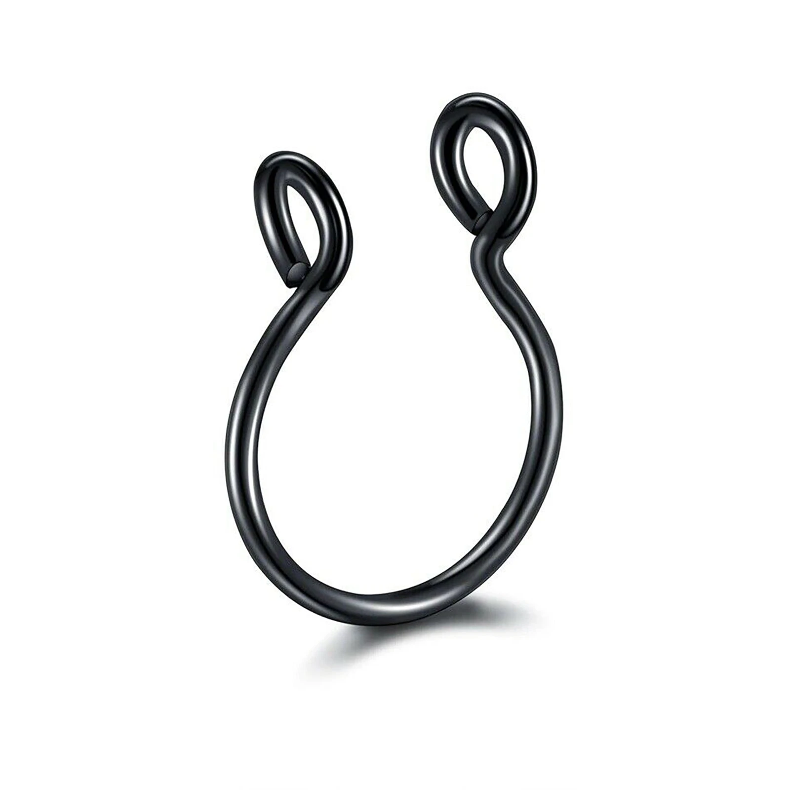 Surgical Steel Unisex Fake Faux Hoop Thin Septum Nose Ring Stud No Piercing Clip - Black