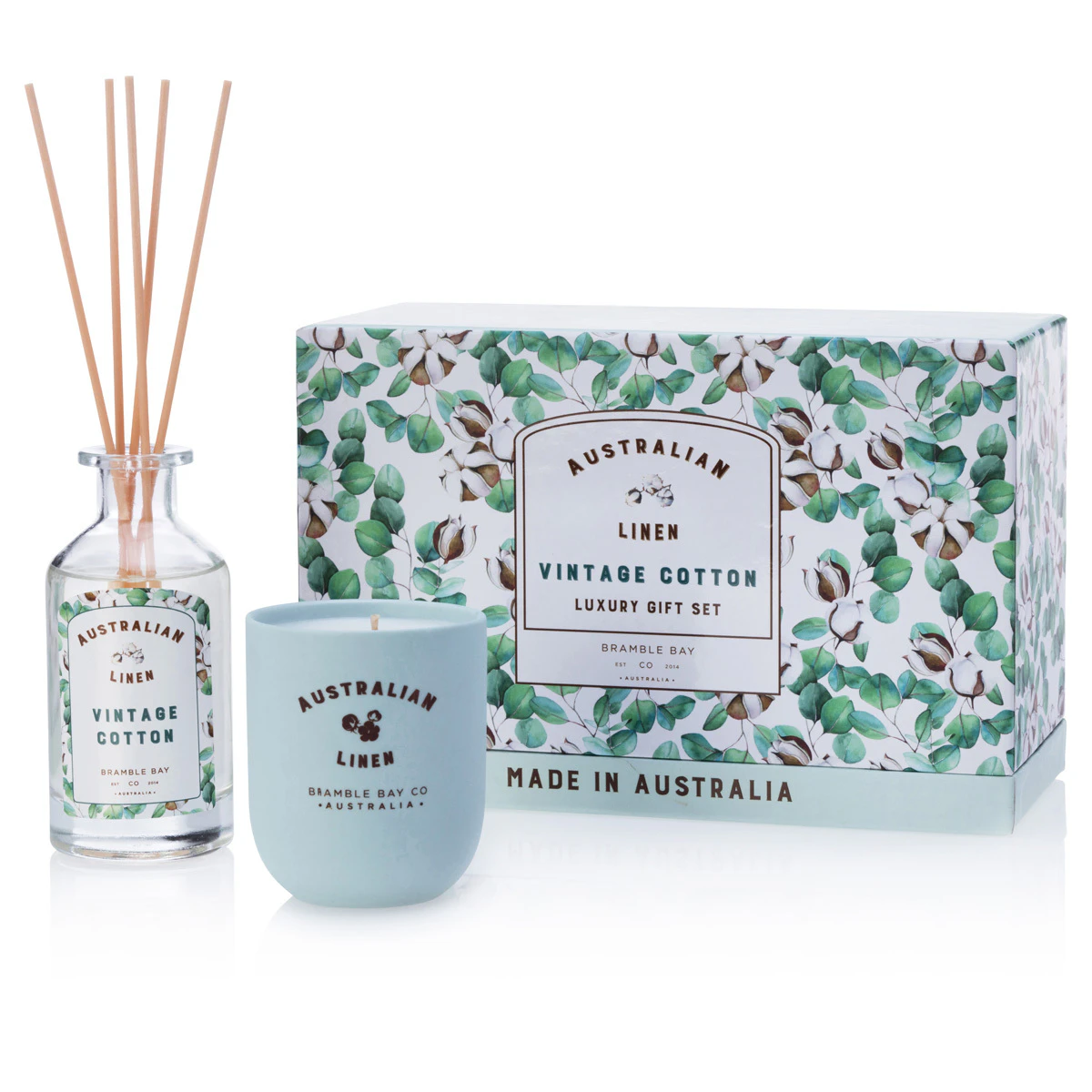 Bramble Bay Australian Linen Vintage Cotton Candle & Diffuser Gift Box Set