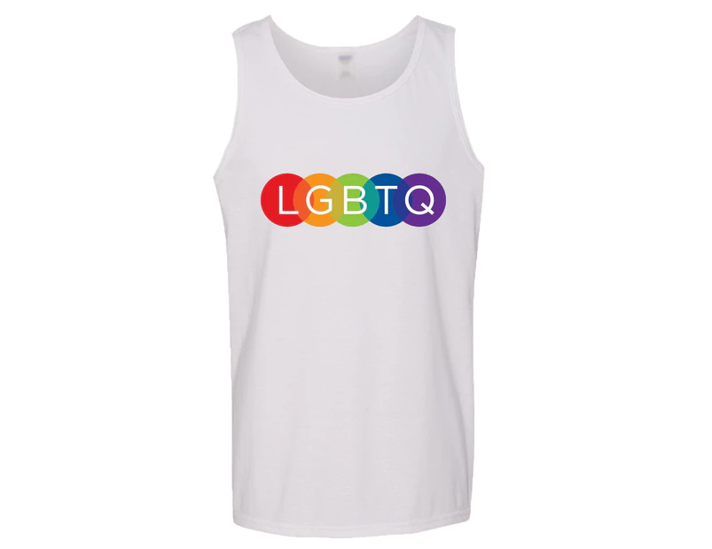 LGBTQ Flag Colourful Rainbow Gay Pride Mens White Tank Top Singlet T Shirt