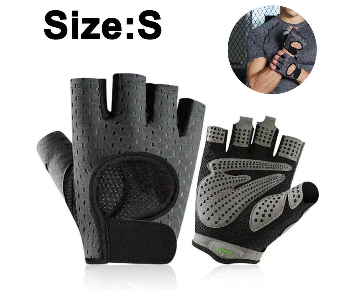 Workout Gloves for Men Women Youth, Ventilated Exercise Gloves Cycling Gloves with Full Palm Silicone Padding - Grey