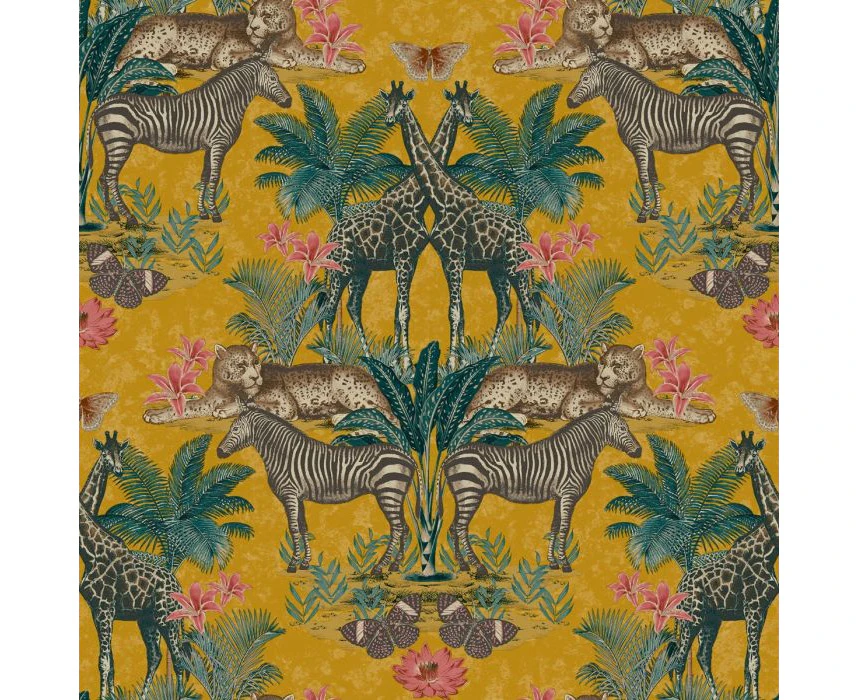 Grandeco Animal Kingdom Wallpaper Ochre A49301