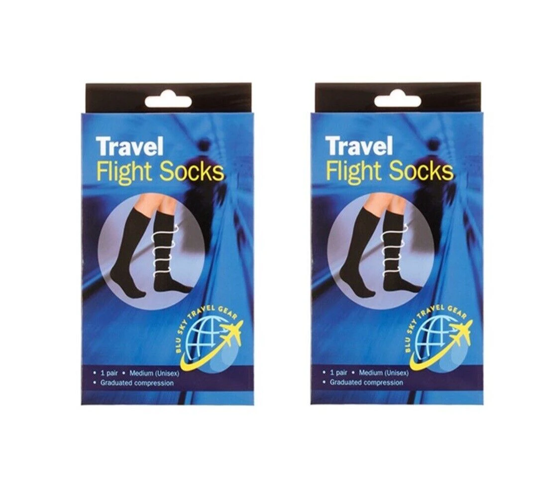 Travel Flight Socks Compression Support Stocking Reduce Swelling 2 Pairs Medium