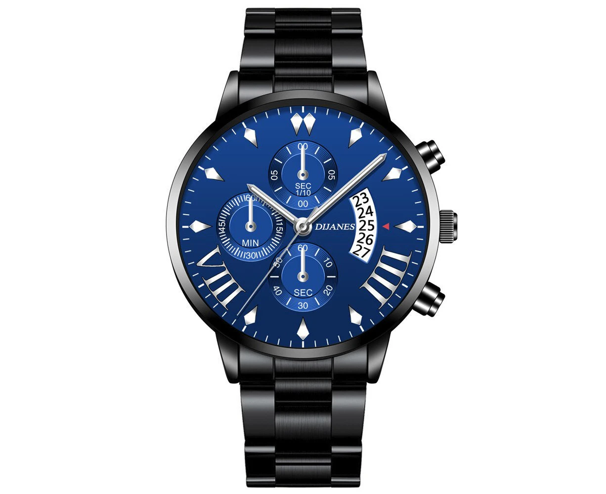 2022 Fashion Mens Sports Watches Luxury Stainless Steel Quartz Wrist Watch for Men Business Casual Calendar Watch reloj hombre - Blue Silver