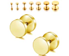 Pair Gold Flat Round Barbell Plug Stud Earrings 316 Stainless Steel Mens Unisex