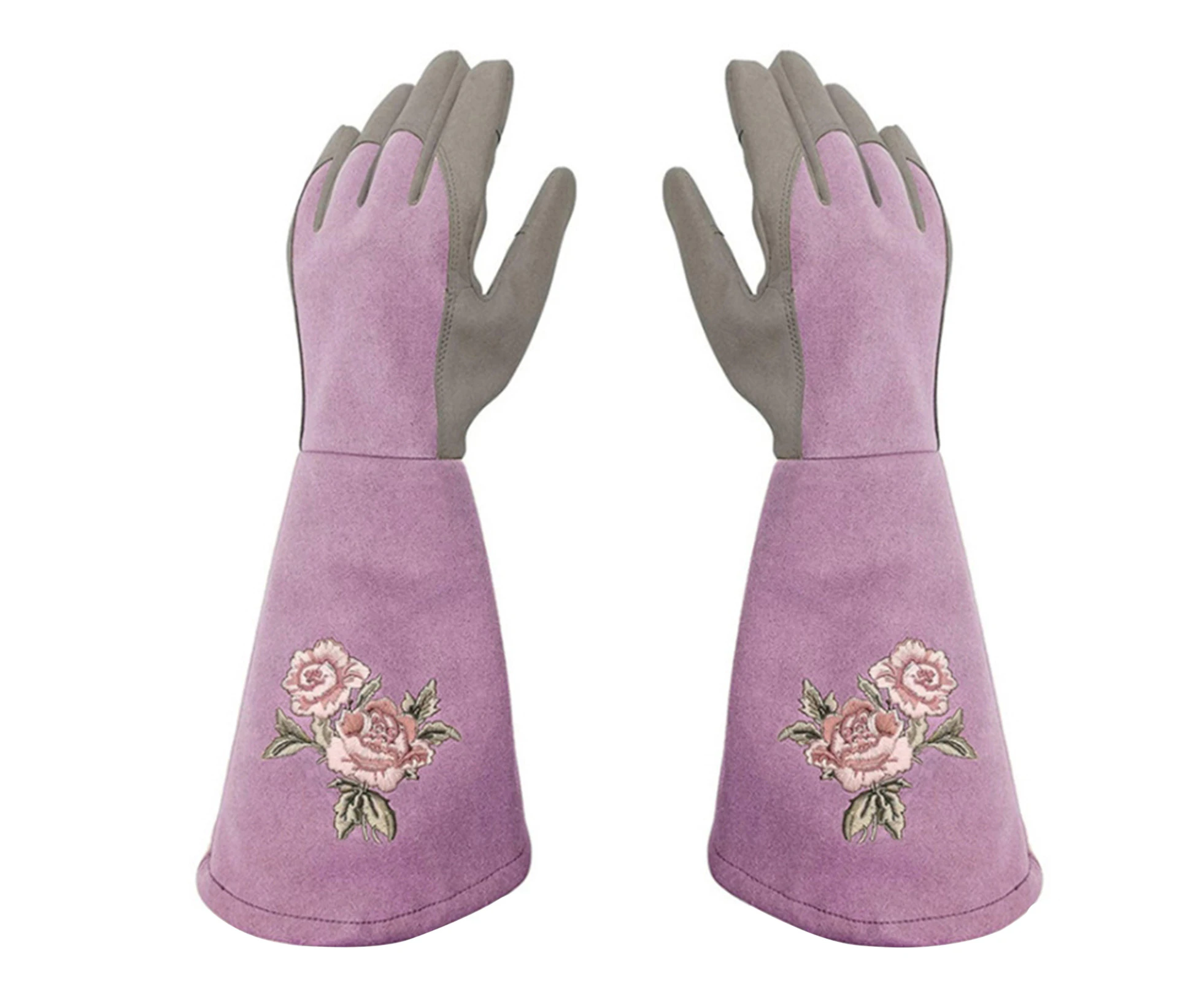 1 Pair Reusable Gardening Gloves Stab-resistant Faux Leather Proof Pruning Protection Long Glove for Planting Light Purple