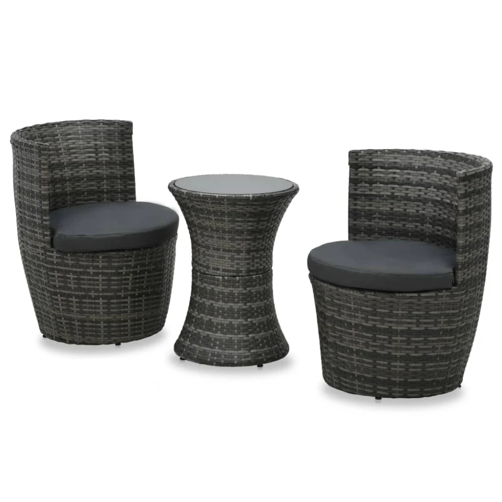 Outdoor Furniture Bistro Set 3 Piece Chair Table with Cushion Poly Rattan Garden