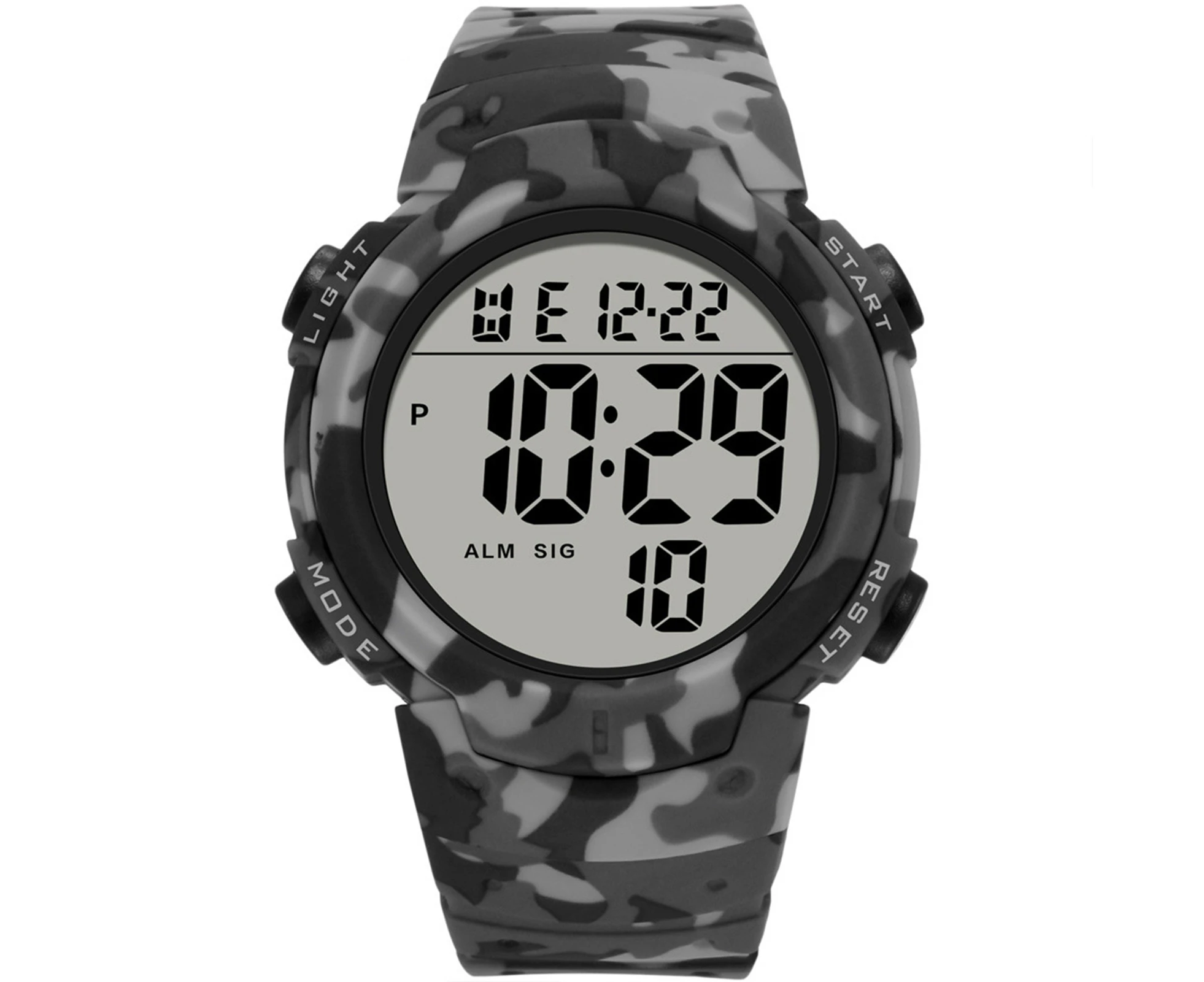 Watch Waterproof Digital Display Clear Battery Powered Sports Watch for Adult -Black Camouflage Rubber, Alloy