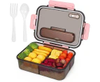 Bento Box Adults Lunch Box and Children ,Takeaway Plastic Lunch Box and Food Storage Box ,Versatile 3 Compartment Bento-Style-1500ML-with Spoon-Blue