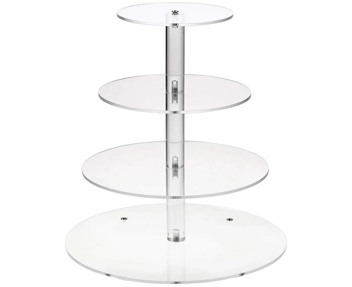 Transparent Round Acrylic 3/4 Tier Cake Holder Party Cupcake Display Stand Rack-Acrylic