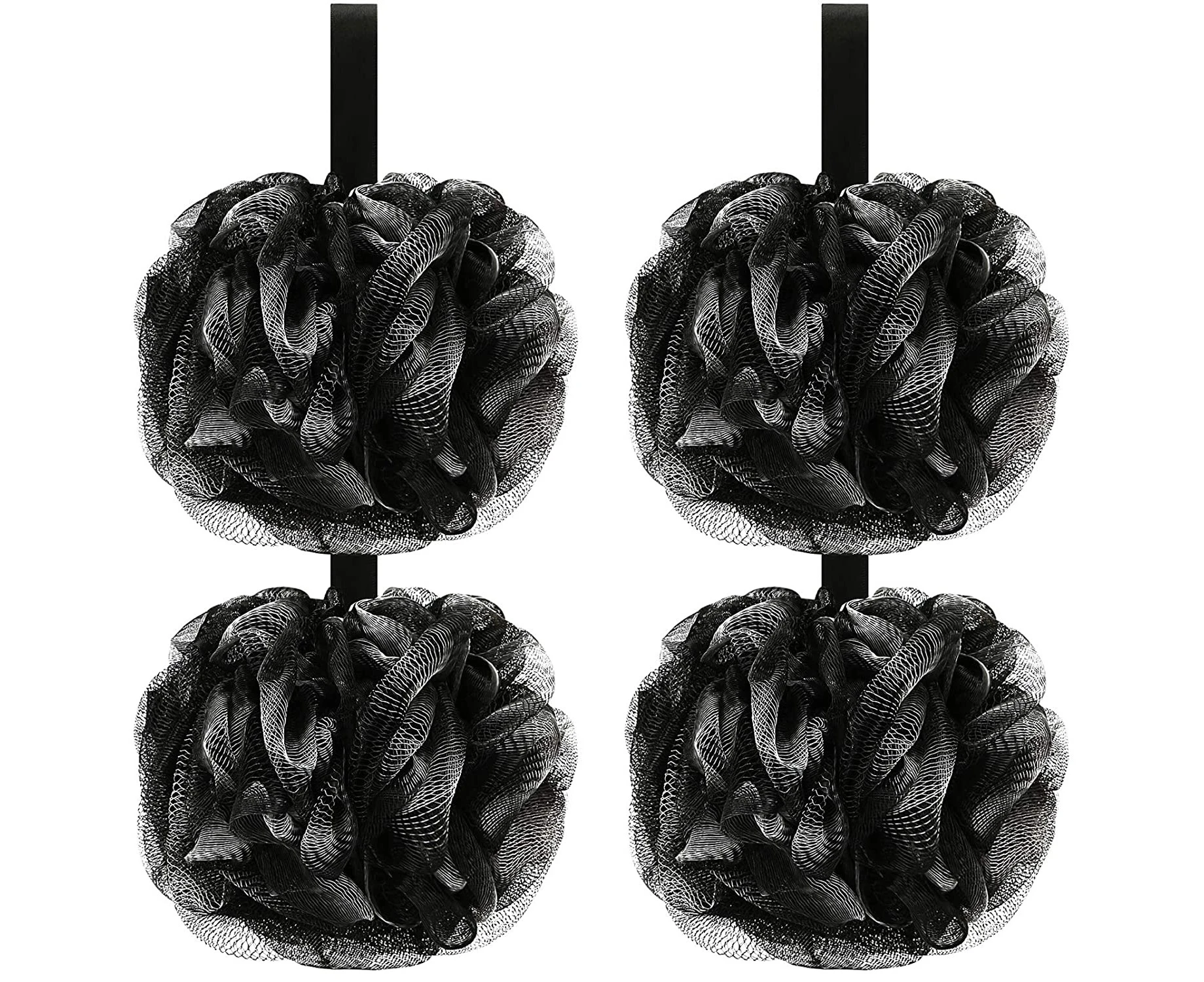 Bath Shower Loofah Sponge Bath Mesh Pouf Shower Ball Body Scrubber Exfoliating Bath Sponge for Women and Men, Set of 4, Black$Bath and Sho-Pink