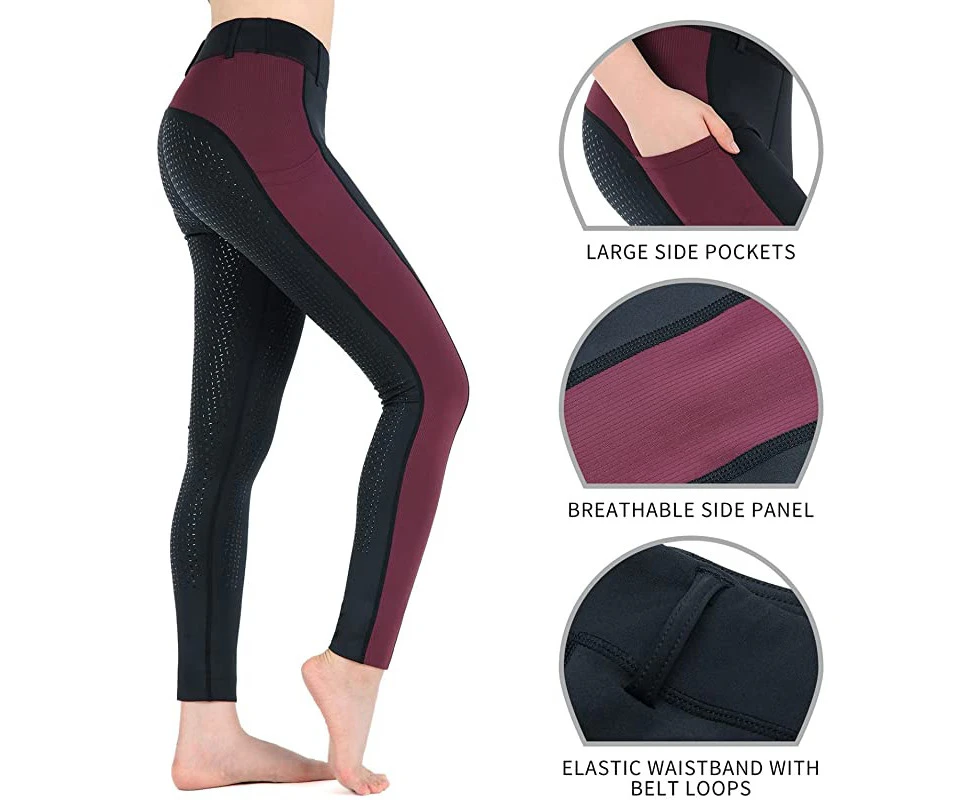 (Medium, Red) - beroy Horse Riding -Pants Women Equestrian-Breeches - Ladies Training Horseback Riding Tights Full Seat Silicone Pockets