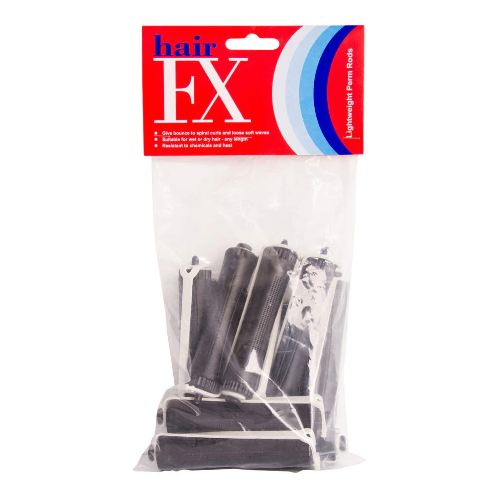 Hair FX Lightweight Perm Rods Black Jumbo 17mm Pack of 12