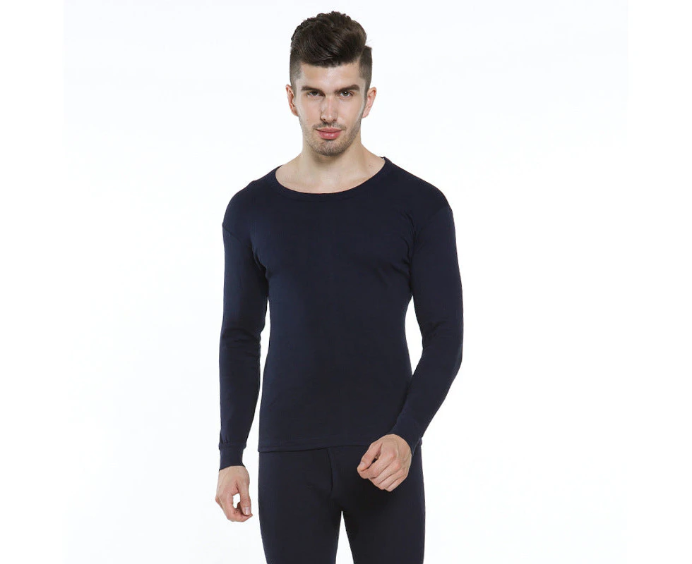 2PCS Men's Pure Cotton Thermal Top & Long Johns Pants Set - Navy