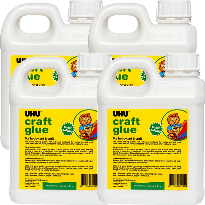 Uhu Glue Art Craft Kids 1l Litre Pack 4 Bulk Pva Formula