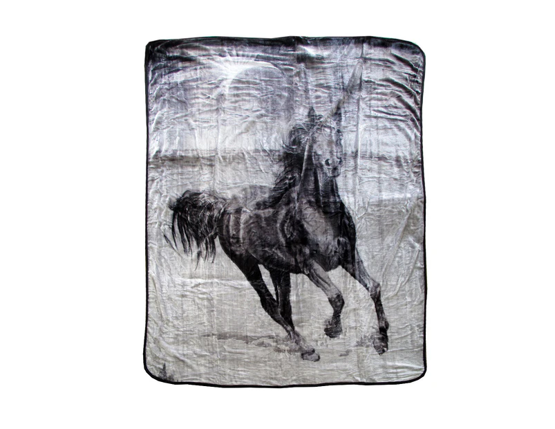 375gsm 1 Ply 3D Print Faux Mink Blanket Queen 200x240 cm Galloping Horse