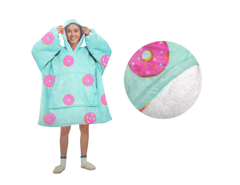 Blanket Hoodie with Sherpa Reverse Aqua Donuts