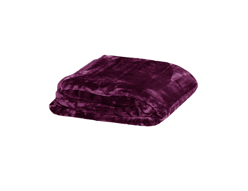 375gsm 1 Ply Solid Faux Mink Blanket Queen 200x240 cm Plum