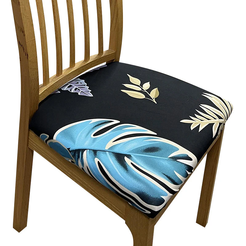 Anyhouz Chair Cover Black Light Blue Big Leaf Print Stretch Seat Cover for Home Dinning Kitchen Washable Removable